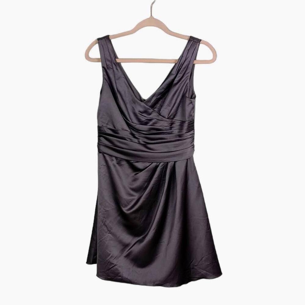 DAVID'S BRIDAL Womens Gray Sleeveless Satin Dress Sz 4 V-Neck Zipper Knee Length